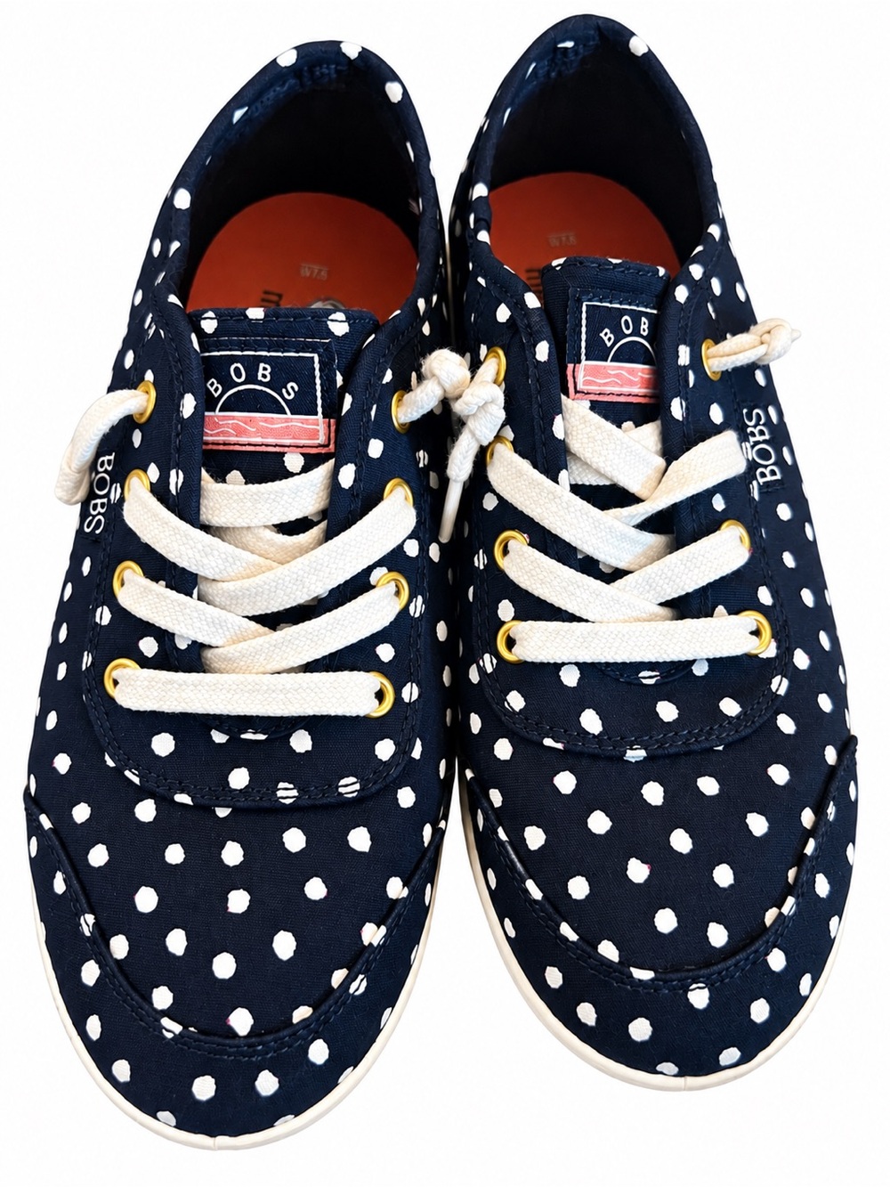 BOBS from Skechers Navy Polka Dot Canvas Sneakers with Cream Laces